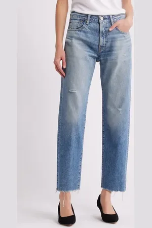 Moussy Kossuth Distressed Raw Hem Straight Leg Jeans in at Nordstrom, Size 28