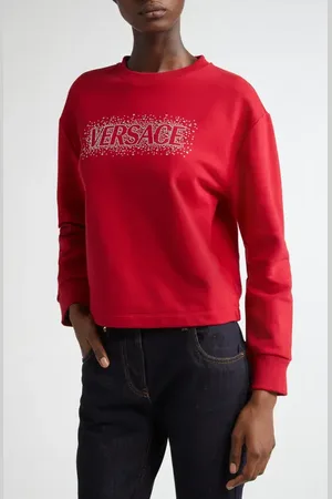 VERSACE Crystal Embellished Logo Sweatshirt in at Nordstrom, Size 6 Us