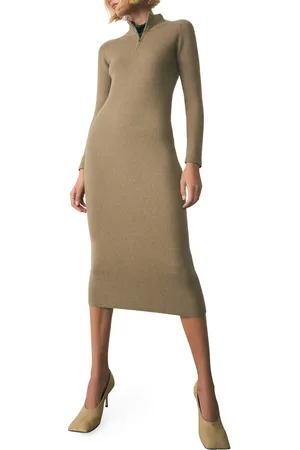 MANGO Vladi Quarter Zip Long Sleeve Midi Sweater Dress in at Nordstrom, Size 10