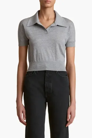 Khaite Morgane Crop Wool Blend Polo Sweater in at Nordstrom, Size Small