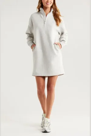 Zella Cloud Fleece Long Sleeve Quarter Zip Dress in at Nordstrom, Size X-Large