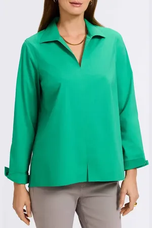 Foxcroft Agnes Split Cuff Popover Blouse in at Nordstrom, Size Small
