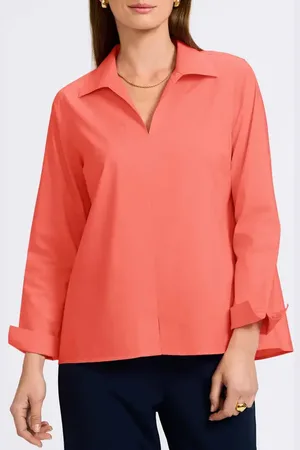 Foxcroft Agnes Split Cuff Popover Blouse in at Nordstrom, Size X-Small