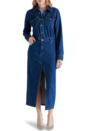 Steve Madden Dakoda Long Sleeve Denim Maxi Shirtdress in at Nordstrom, Size 6