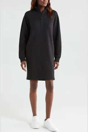 Zella Cloud Fleece Long Sleeve Quarter Zip Dress in at Nordstrom, Size Small
