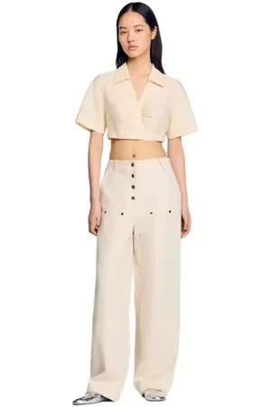 Sandro Cropped gathered shirt in at Nordstrom, Size Large