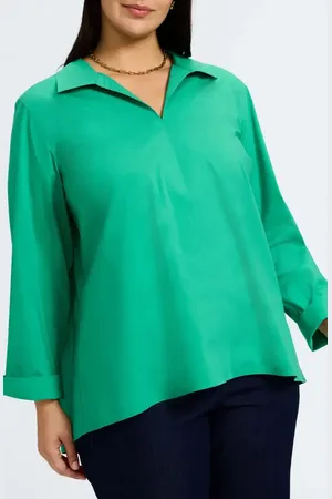 Foxcroft Agnes Smocked Cuff Blouse in at Nordstrom, Size 2X