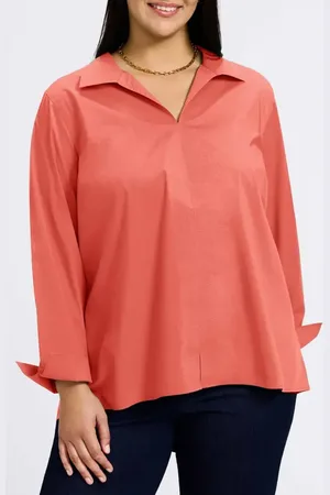 Foxcroft Agnes Smocked Cuff Blouse in at Nordstrom, Size 2X