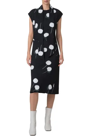 AKRIS Windflower Print Crepe Dress & Scarf Set in at Nordstrom, Size 8