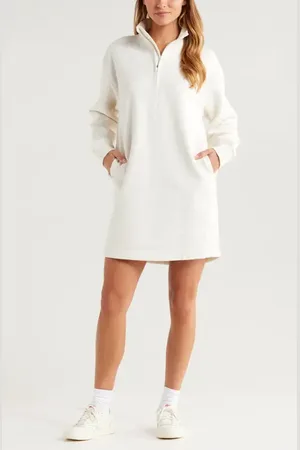 Zella Cloud Fleece Long Sleeve Quarter Zip Dress in at Nordstrom, Size Medium