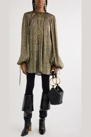 Chloé Long Sleeve Metallic Cr??pon Lam?? Minidress in at Nordstrom, Size 10 Us