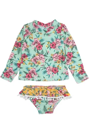 Feather 4 Arrow Sandy Toes Two-Piece Rashguard Swimsuit in at Nordstrom, Size 18-24M