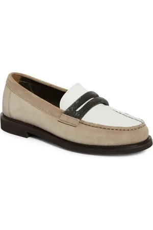 Brunello Cucinelli Monili Trim Mixed Media Penny Loafer in at Nordstrom, Size 6.5Us