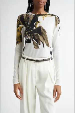 Jason Wu Brushstroke Print Merino Wool Crewneck Sweater in at Nordstrom, Size Medium