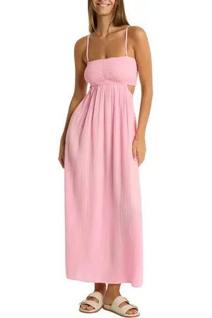 SEA LEVEL Smocked Bodice Cotton Seersucker Cover-Up Dress in at Nordstrom, Size Large