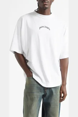 Palm Angels Oversize Curved Logos Cotton Graphic T-Shirt in at Nordstrom, Size Large