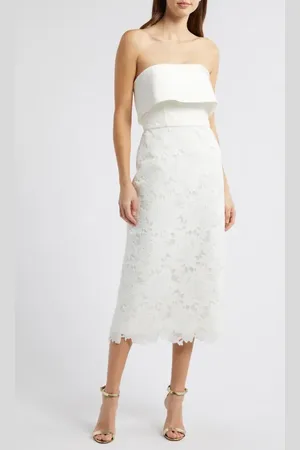 Amsale Strapless Lace Midi A-Line Dress in at Nordstrom, Size 16