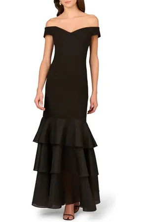 Adrianna Papell Off the Shoulder Mixed Media Tiered Mermaid Gown in at Nordstrom, Size 8