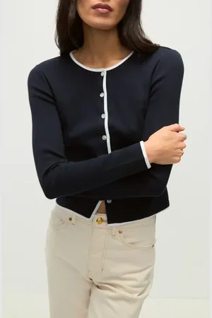 VERONICA BEARD Wilmer Tipped Cotton Cardigan in at Nordstrom, Size Medium