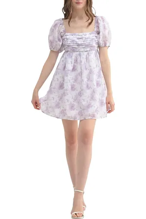 ALL IN FAVOR Floral Pleat Bodice Short Sleeve Babydoll Minidress in at Nordstrom, Size Small