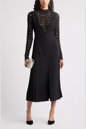 Nordstrom Plunge Neck A-Line Wool Blend Midi Dress in at , Size Small