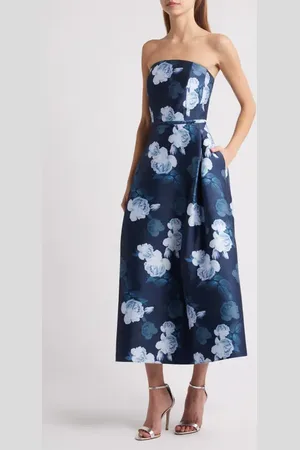 Sachin & Babi Shay Floral Strapless Stretch Mikado Cocktail Midi Dress in at Nordstrom, Size 12
