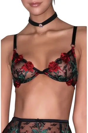 FLEUR DU MAL Bleeding Rose Embroidered Underwire Demi Bra in at Nordstrom, Size 34D