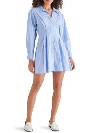 Steve Madden Aria Stripe Long Sleeve Cotton Blend Mini Shirtdress in at Nordstrom, Size Medium