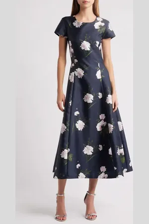 Sachin & Babi Jackie Floral Fit & Flare Midi Mikado Dress in at Nordstrom, Size 12
