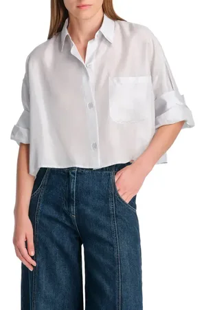 TWP Next Ex Crop Silk Button-Up Shirt in at Nordstrom, Size X-Small