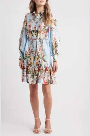 Julia Jordan Floral Long Sleeve Satin Shirtdress in at Nordstrom, Size Small