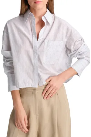 TWP Little Big Joe Stripe Cotton & Linen Crop Button-Up Shirt in at Nordstrom, Size Medium