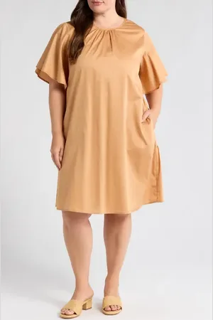 HARSHMAN Agata Flutter Sleeve Cotton Dress in at Nordstrom, Size 2X