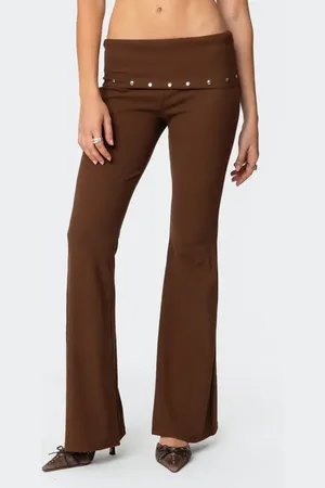 Edikted Aries Foldover Studded Waist Flare Leggings in at Nordstrom, Size X-Small