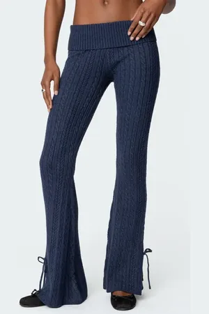 Edikted Chase Foldover Bow Trim Cable Knit Pants in at Nordstrom, Size Small