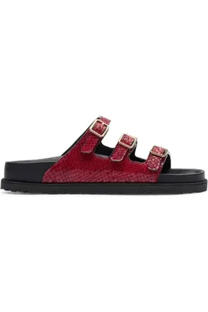 Birkenstock Florida Snakeskin Embossed Leather Buckle Slide Sandal in at Nordstrom, Size 5-5.5Us