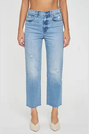 Danny Daze Sun Raw Hem High Waist Crop Straight Leg Jeans in at Nordstrom, Size 29