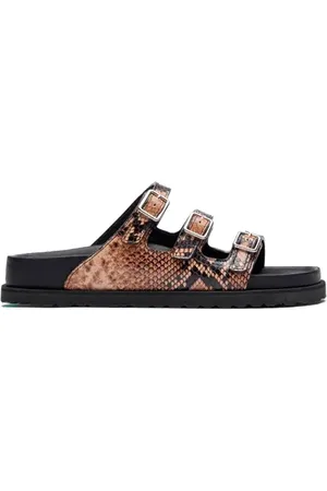 Birkenstock Florida Snakeskin Embossed Leather Buckle Slide Sandal in at Nordstrom, Size 4-4.5Us