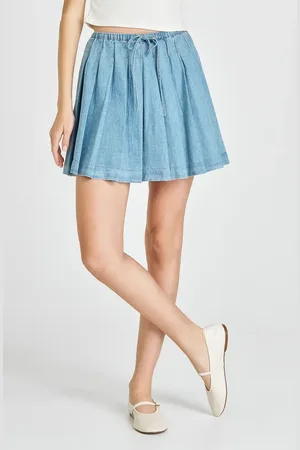 WAYF Jane Pleated Denim Miniskirt in at Nordstrom, Size Medium