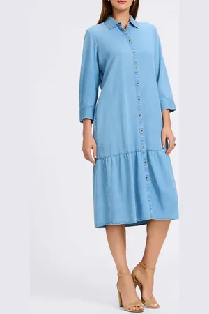 Foxcroft Ivy Long Sleeve Belted Denim Shirtdress in at Nordstrom, Size Small