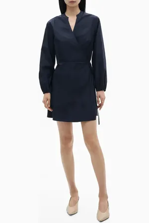 MANGO Long Sleeve Cotton Wrap Minidress in at Nordstrom, Size 4