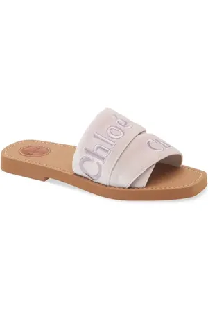 Chloé Woody Logo Velvet Slide Sandal in at Nordstrom, Size 5Us