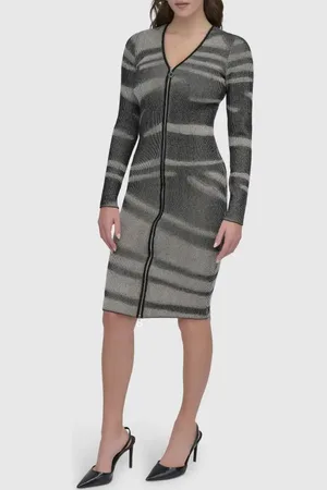 DKNY Zip Front Long Sleeve Sweater Dress in at Nordstrom, Size Medium