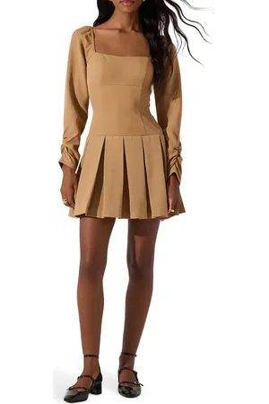 ASTR Long Sleeve Pleated Minidress in at Nordstrom, Size X-Large