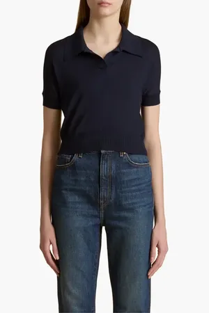 Khaite Morgane Crop Wool Blend Polo Sweater in at Nordstrom, Size X-Small