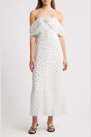 WAYF Mini Polka Dot Off the Shoulder Dress in at Nordstrom, Size Xx-Small