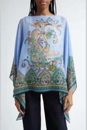 Etro Placed Paisley Silk Poncho in at Nordstrom