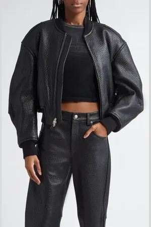 Alexander Wang Primal Lambskin Leather Crop Bomber Jacket in at Nordstrom, Size X-Small