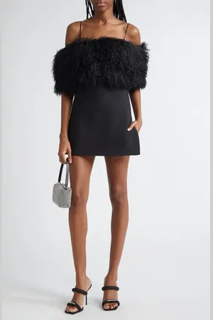 Alexander Wang Convertible Minidress with Genuine Shearling Stole in at Nordstrom, Size 4