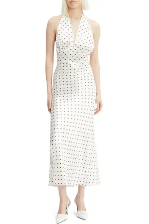 Bardot Citron Polka Dot Halter Cocktail Midi Dress in at Nordstrom, Size 2